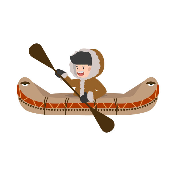 穿着传统服装的爱斯基摩人在船上游泳图片下载