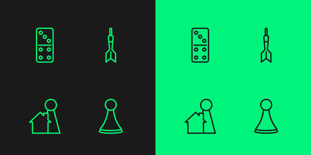 集线芯片棋盘游戏，多米诺和镖箭头图标。向量图片下载