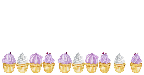 纸杯蛋糕松饼蛋糕水彩手写横向横幅为社交网络图片下载