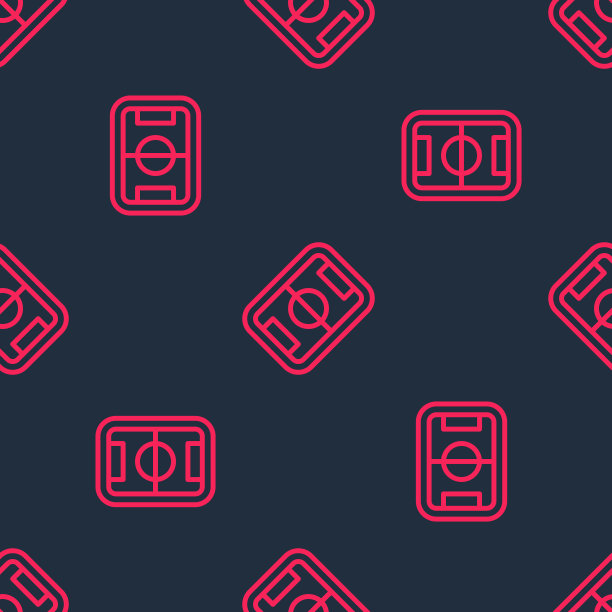 红线足球或足球场图标孤立无缝图案在黑色背景。向量图片下载