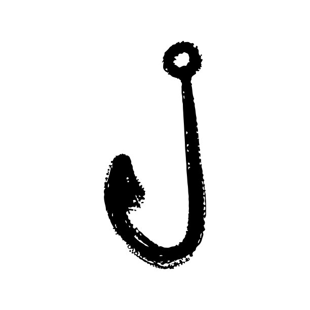 鱼钩图标。黑墨水素描。侧视图。矢量平面简单图形手绘插图。白色背景上的孤立对象。隔离。图片下载