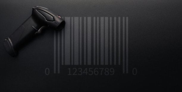 条形码的概念。零售标签条码扫描。阅读器激光扫描仪仓库在黑色背景。仓库库存管理。图片下载