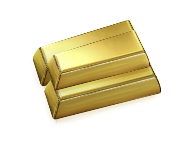 金条是在白色背景3D渲染和剪切路径图片下载