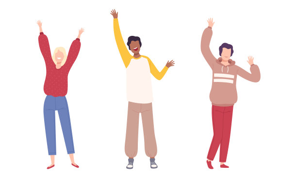 兴奋的男人和女人举起了手图片下载