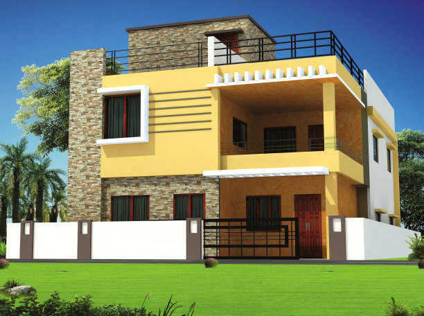 3D效果图展示了一个大型的两个储藏室的当代住宅图片下载