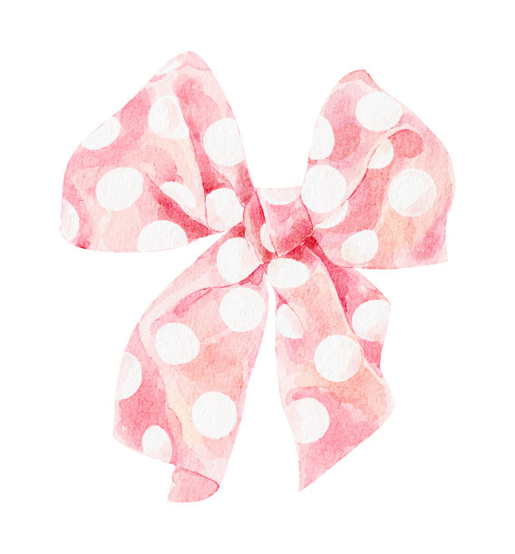 水彩粉红色蝴蝶结与白色背景上孤立的白豌豆。图片下载