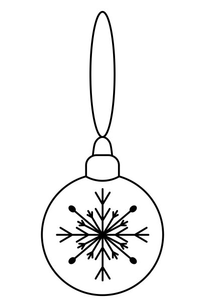 圣诞树装饰。一个装饰有雪花的玻璃球挂在一根线上。草图。矢量插图。儿童涂色书。涂鸦风格。装饰水晶装饰。图片下载