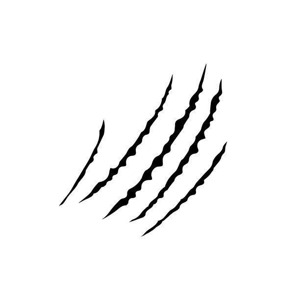 黑色血淋淋的爪子，动物抓痕刮痕。猫、老虎、熊、狮子抓爪形状。四个指甲痕迹图片下载