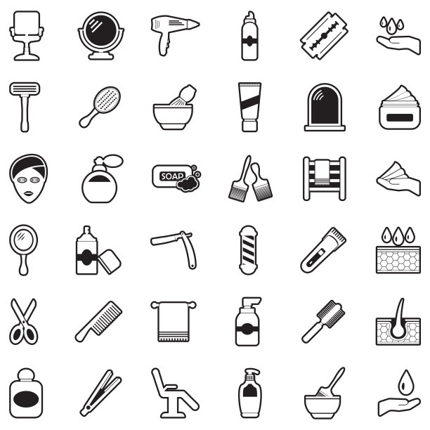 美发沙龙图标。线条与填充设计。矢量插图。图片下载