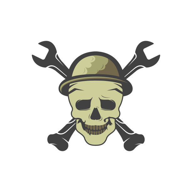 骷髅带两个交叉扳手矢量标志设计。图片下载