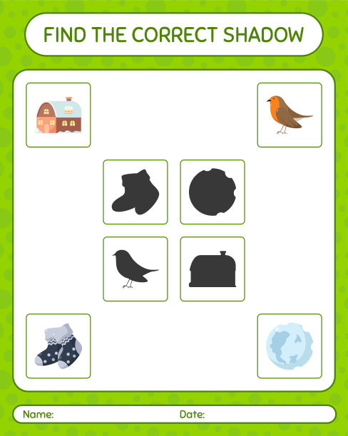 找到正确的阴影游戏与圣诞图标。学龄前儿童习题表，儿童活动表图片下载