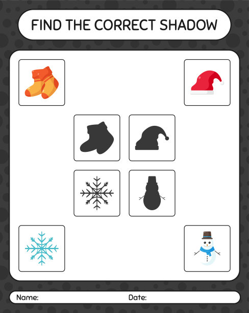 找到正确的阴影游戏与圣诞图标。学龄前儿童习题表，儿童活动表图片下载