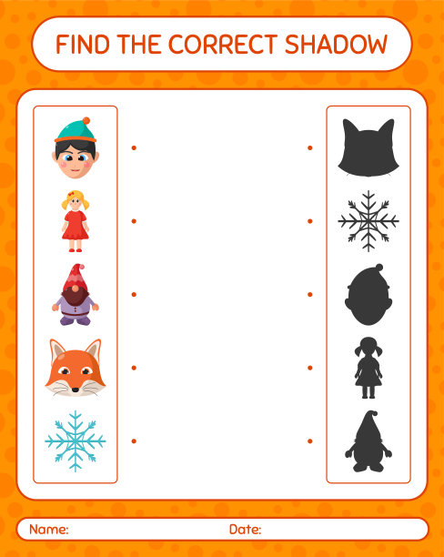找到正确的阴影游戏与圣诞图标。学龄前儿童习题表，儿童活动表图片下载