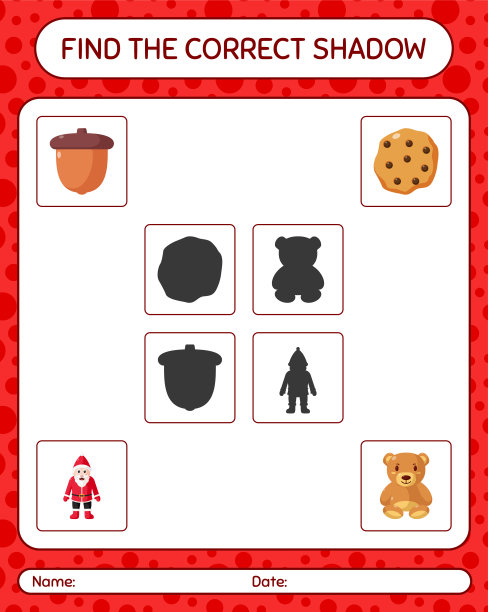 找到正确的阴影游戏与圣诞图标。学龄前儿童习题表，儿童活动表图片下载