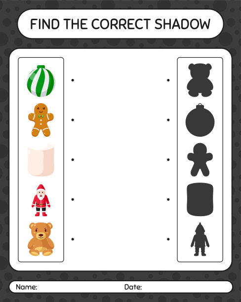找到正确的阴影游戏与圣诞图标。学龄前儿童习题表，儿童活动表图片下载
