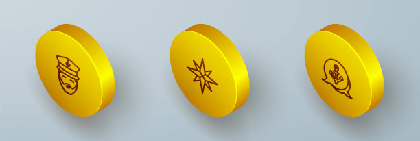 设置等距线船长船舶，风玫瑰和锚图标。向量图片下载