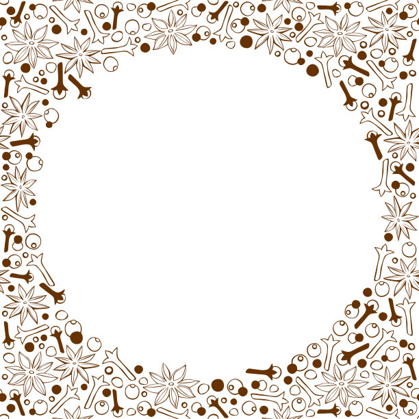 矢量框架的八角，康乃馨，胡椒粉的涂鸦风格。背景，边界，装饰与香料，调味料。模板菜单，食谱图片下载