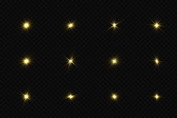 发光效果。金色的星星在透明的背景上。明亮的太阳。矢量插图。图片下载