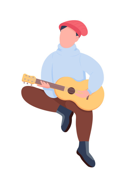 男子弹吉他半平色向量字符图片下载