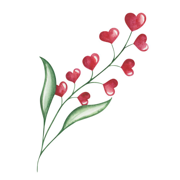水彩画插图的手绘红心为花与绿叶孤立的白色。剪贴艺术设计元素生日明信片，婚礼邀请。情人节的爱情卡片图片下载