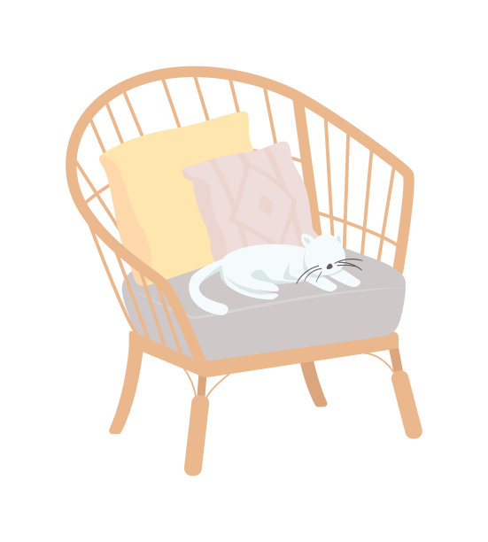 舒适的扶手椅与宠物半平颜色向量项目图片下载