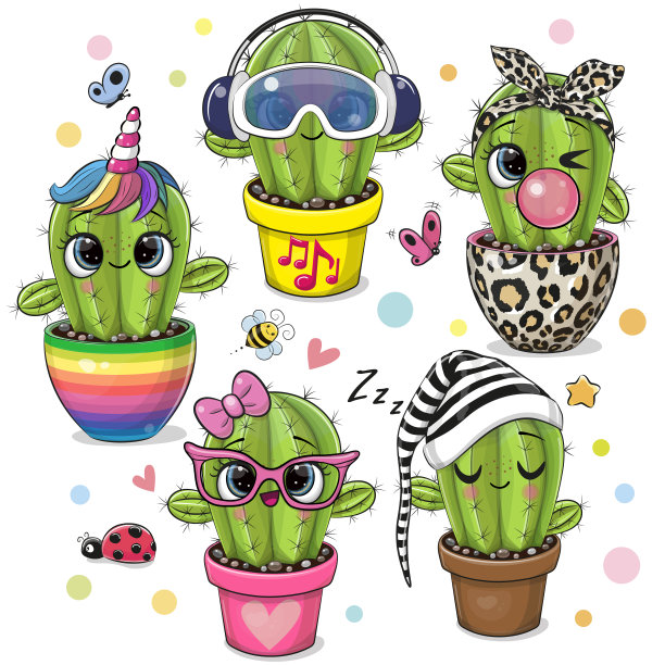 卡通仙人掌与眼睛在白色的背景图片下载