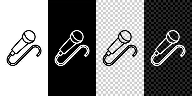 设置线麦克风图标孤立于黑白，透明背景。在空中无线电麦克风麦克风。演讲者的迹象。向量图片下载