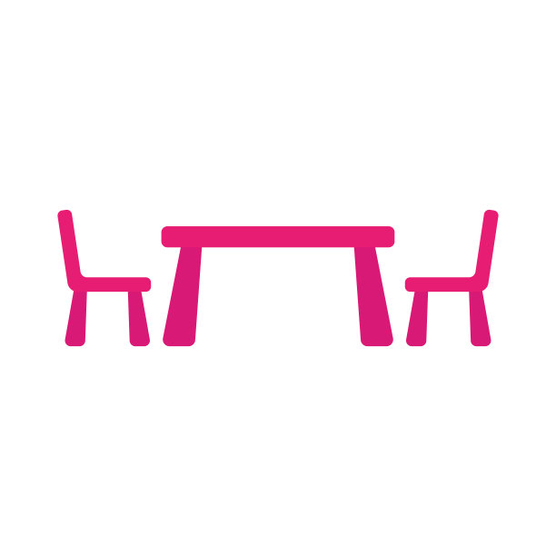 桌椅图标。彩色的粉红色轮廓。侧视图。矢量平面图形说明。白色背景上的孤立对象。隔离。图片下载