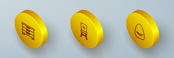 设置等距线衣柜的抽屉，椅子和坐垫图标。向量图片下载