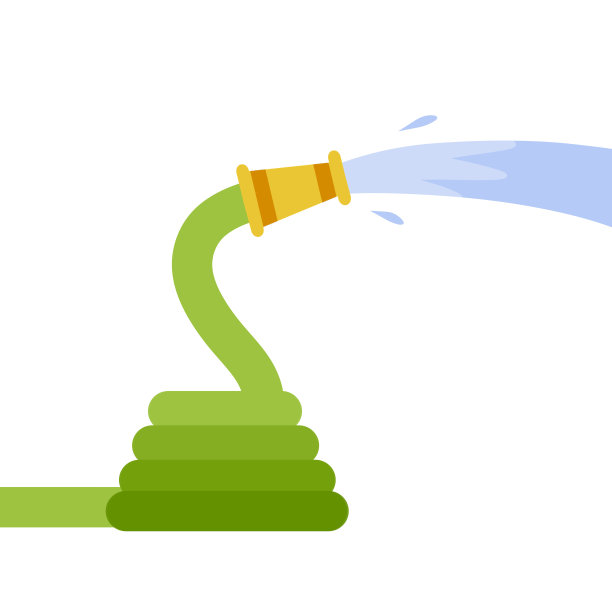 软管。喷射的水。消防、草坪浇水。绿色管。平的卡通插图图片下载