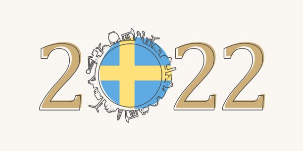 2022年的工业图标在零位数附近。瑞典的国旗。图片下载