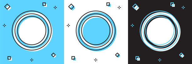 设置板块图标孤立的蓝色和白色，黑色背景。餐具的象征。餐厅的迹象。向量图片下载