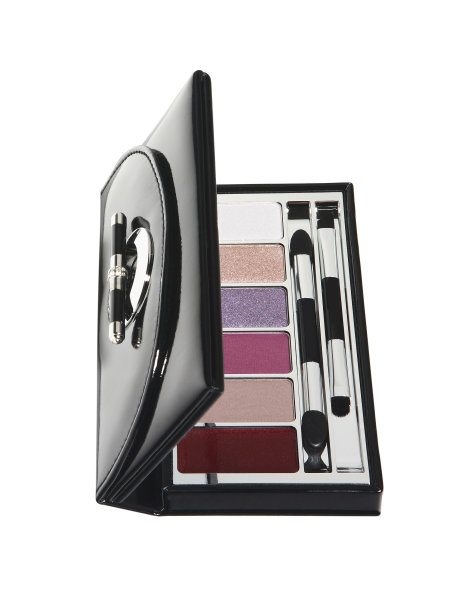 打开化妆套装与眼影和应用程序在黑色皮套图片下载