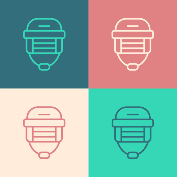 流行艺术线曲棍球头盔图标孤立的彩色背景。向量图片下载