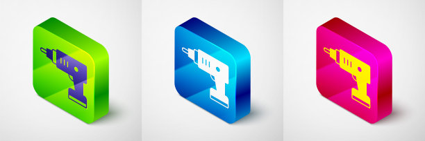 2.5D 电动无绳螺丝刀图标，灰色背景图片下载