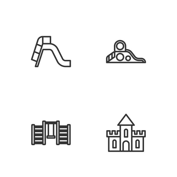 设置线沙城堡，瑞典墙，滑梯游乐场和图标。向量图片下载