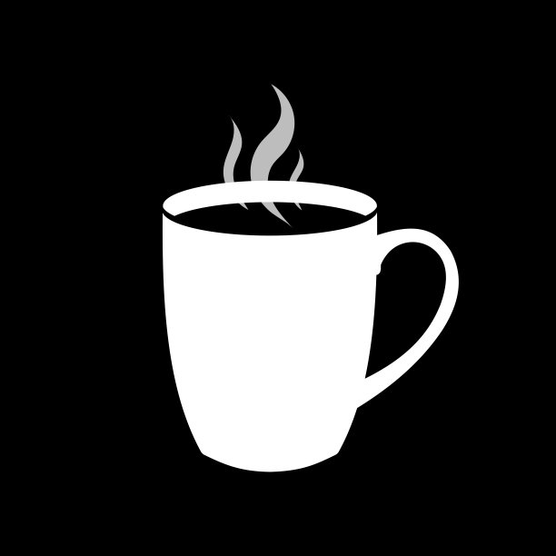 在黑色背景上的一杯热茶或咖啡。白色杯图标在平面设计风格。向量。图片下载