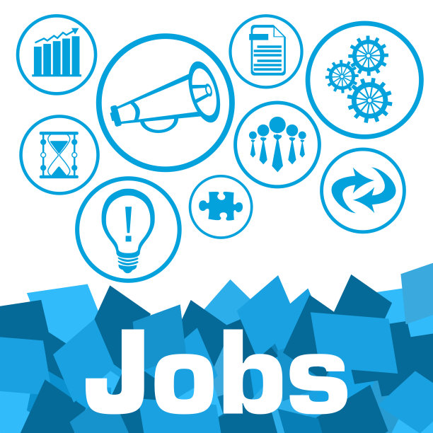 工作蓝色圆圈符号在顶部底部的文本图片下载