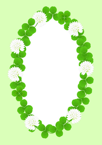 椭圆形框架的白色三叶草花和叶图片下载