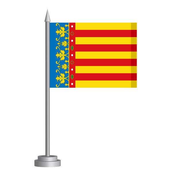 桌上的旗杆上插着西班牙瓦伦西亚的国旗图片下载