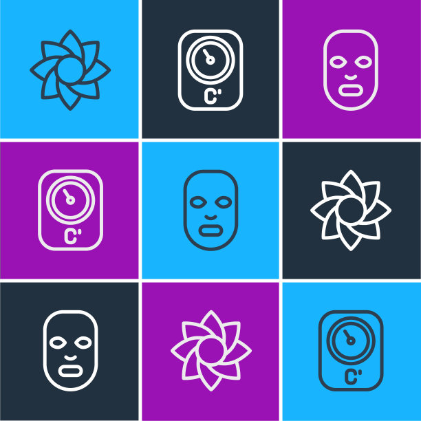 设置线花，美容面膜和桑拿温度计图标。向量图片下载