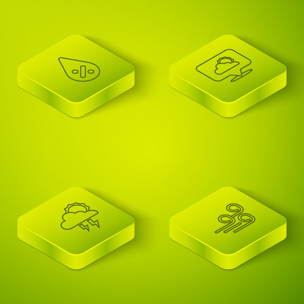 设置等距线位置云，风暴，大风天气和水滴百分比图标。向量图片下载