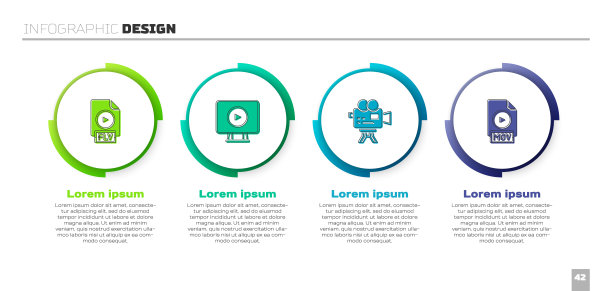 设置FLV文件文档，在线播放视频，复古电影相机和MOV。业务信息模板。向量图片下载