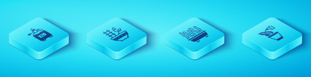 设置等距花园喷雾器肥料，种植在花盆，花和图标。向量图片下载