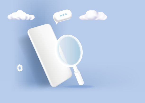 移动3d搜索模板。把放大镜放在空的手机上。图片下载