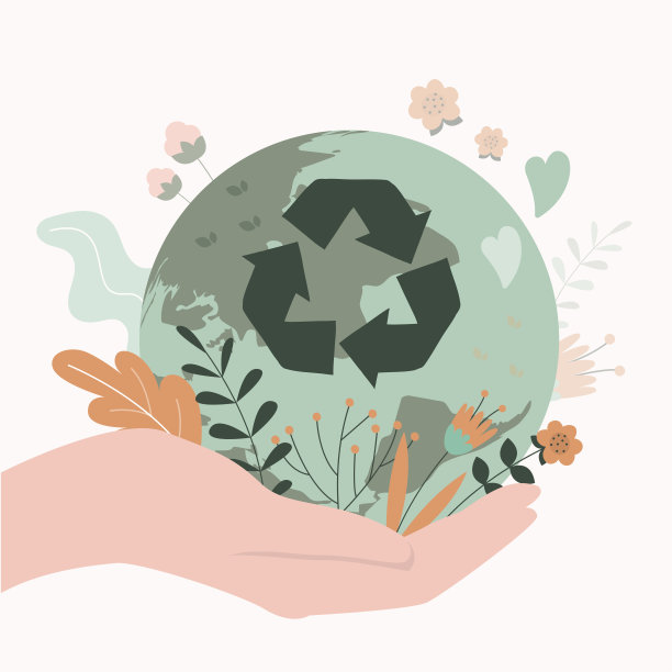 手牵着有回收标志的星球。零废物运动支持。34、环保，绿色生活素材图片