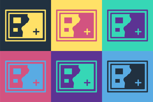 流行艺术折叠地图图标孤立的颜色背景。向量图片下载