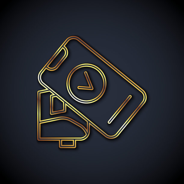 金线POS终端，打印收据，通过黑色背景上的智能手机图标确认付款。NFC支付的概念。向量图片下载