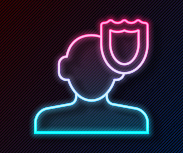 发光的霓虹灯线心理学图标孤立在黑色背景。Psi的象征。精神健康概念、精神分析与心理治疗。向量图片下载