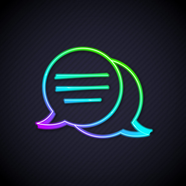 发光的霓虹灯线语音气泡聊天图标孤立在黑色背景。消息图标。交流或评论聊天符号。向量图片下载